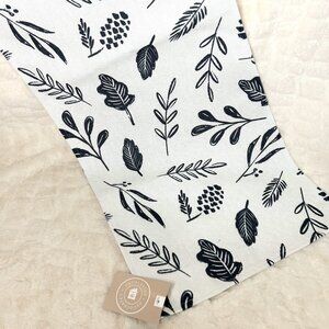 Decocrated White Table Runner with Black Leaf Pattern-NWT